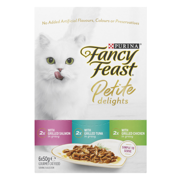 Fancy Feast Petite Delights Salmon Tuna Chicken  Variety Pack Adult Wet Cat Food 50g x 6 Hot on Sale