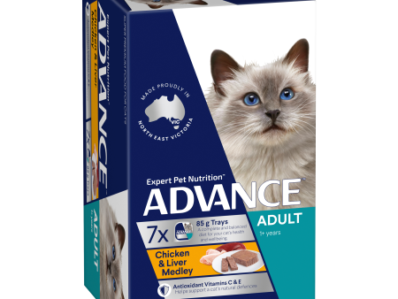 Advance Chicken and Liver Medley Adult Wet Cat Food Tray 85g x 7 For Sale