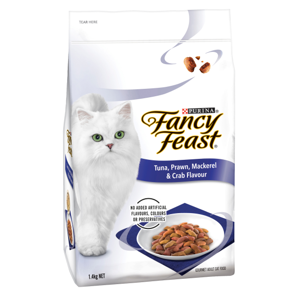 Fancy Feast Tuna Prawn Mackeral And Crab Flavour Adult Dry Cat Food 1.4kg Online Sale