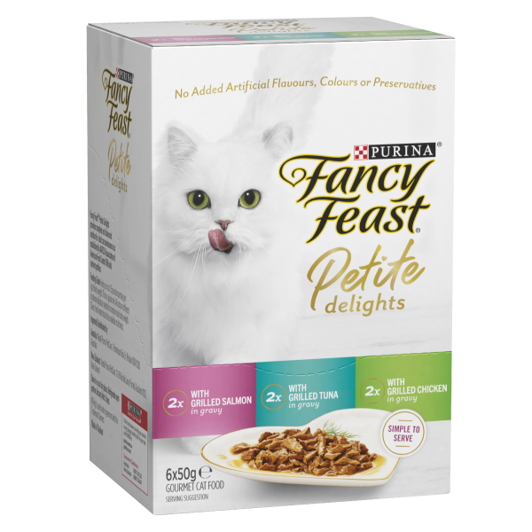 Fancy Feast Petite Delights Salmon Tuna Chicken  Variety Pack Adult Wet Cat Food 50g x 6 Hot on Sale