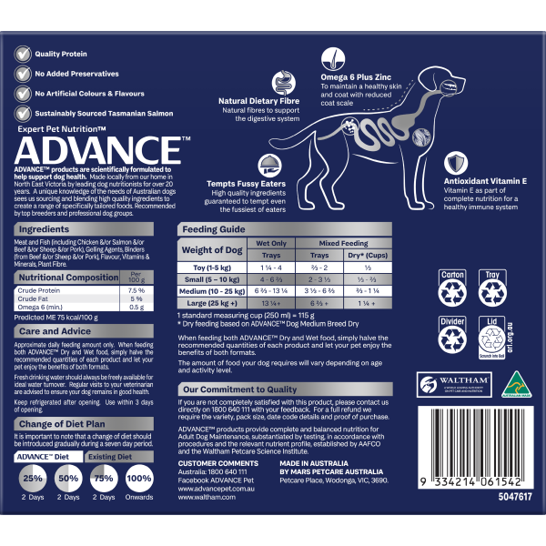 Advance Casserole with Salmon All Breed Adult Wet Dog Food Tray 100g x 12 For Cheap