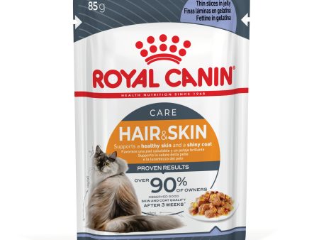 Royal Canin Hair & Skin Care Jelly Adult Wet Cat Food Pouches 85g x 12 Online now