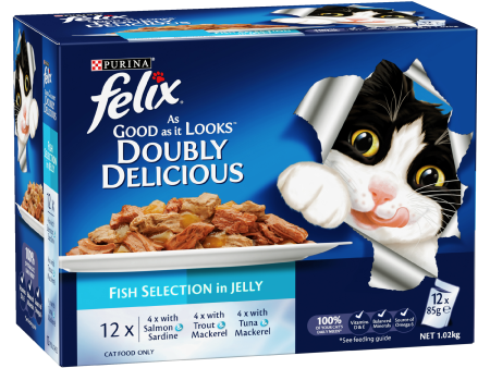 Felix Double Delicious Fish Selection in Jelly Adult Wet Cat Food 85g x 12 Online Hot Sale