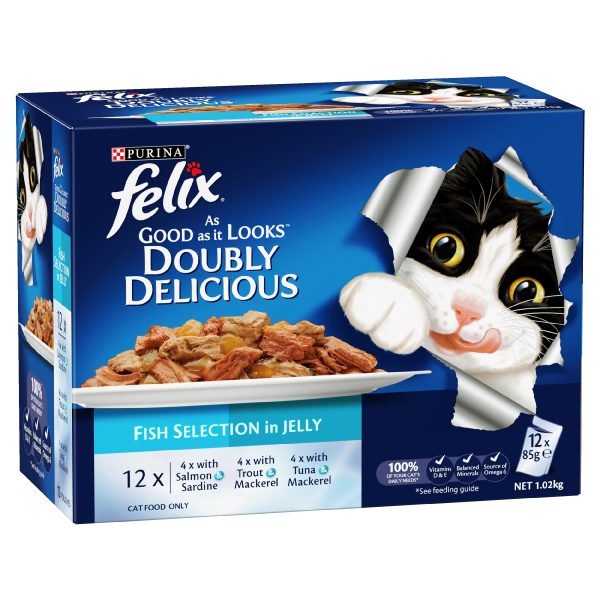 Felix Double Delicious Fish Selection in Jelly Adult Wet Cat Food 85g x 12 Online Hot Sale