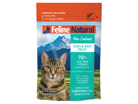 Feline Natural Grain Free Pouches Hoki & Beef Feast 85g x 12 Hot on Sale