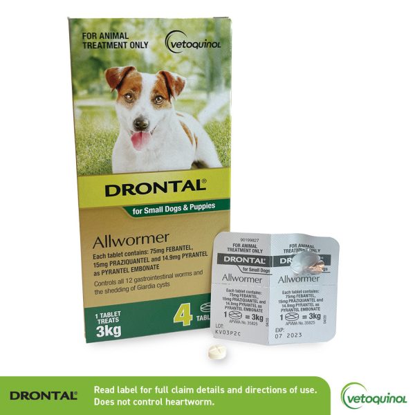 Drontal Allwormer Small Dog and Puppies Tablets 3kg 4 Pack on Sale