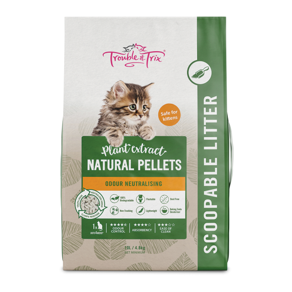 Trouble and Trix Plant Natural Scent Extract Natural Pellet Cat Litter 10L on Sale