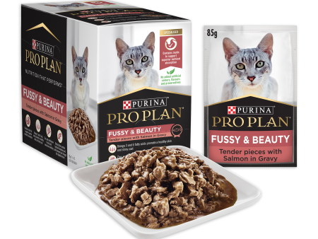 Pro Plan Fussy and Beauty Salmon Adult Wet Cat Food Pouches 85g x 12 For Cheap