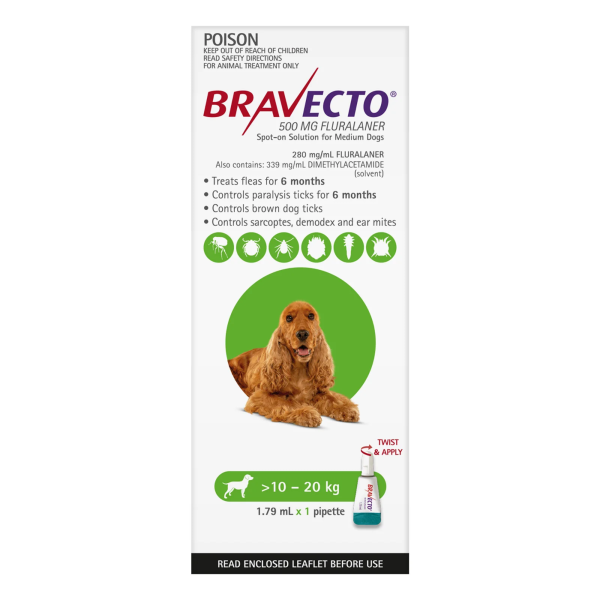 Bravecto Spot On Medium Dogs 10-20Kg 1 Pack on Sale