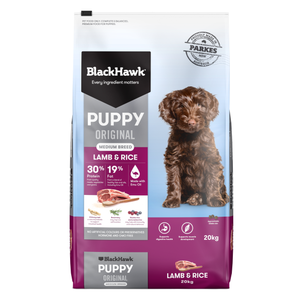 Black Hawk Original Puppy Lamb and Rice Medium Breed Dry Dog Food 20kg Supply