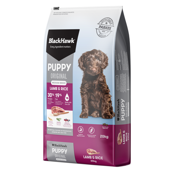 Black Hawk Original Puppy Lamb and Rice Medium Breed Dry Dog Food 20kg Supply