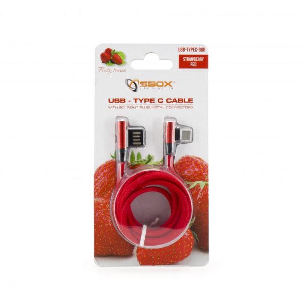 Sbox USB->Type-C 90 m m 1.5m Type-C-90R Strawberry Red For Sale